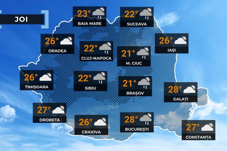 Vremea de mâine 29 iunie 2023: Temperaturile cresc în toată țara, dar vor fi perioade cu averse, descărcări electrice, izolat grindină!