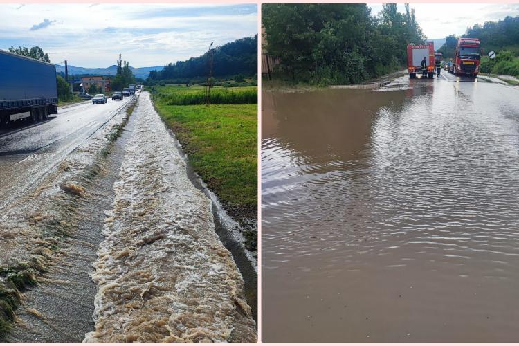 Drumul național este blocat de aluviuni, după Huedin, la Morlaca