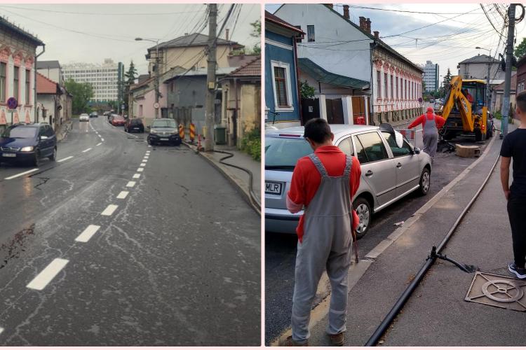 Primăria Cluj-Napoca plătește lucrări foarte eficiente! Pe Dragalina s-a spart iarăși strada nouă, în același loc - FOTO