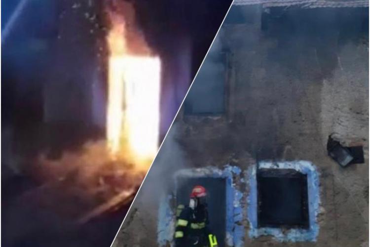 VIDEO - Casă cuprinsă de flăcări în urma unei explozii la Cluj