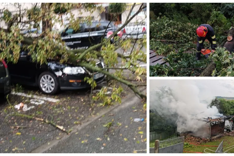 Efectele furtunii de marți seara, de la Cluj! Copaci doborâți și un imobil incendiat de un trăsnet - VIDEO și FOTO