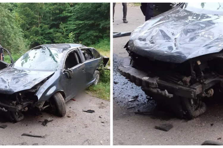 Un autoturism s-a răsturnat pe un drum din județul Cluj. Un tânăr de 20 de ani este grav rănit - FOTO