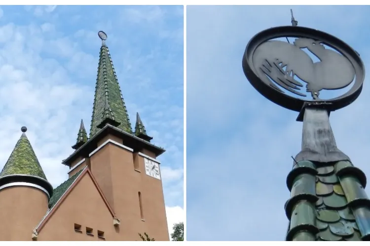 Povestea țiglelor verzi de pe Biserica cu Cocoș (Kakasos templom) din Cluj-Napoca. Cocoșul veghează împotriva diavolului - FOTO