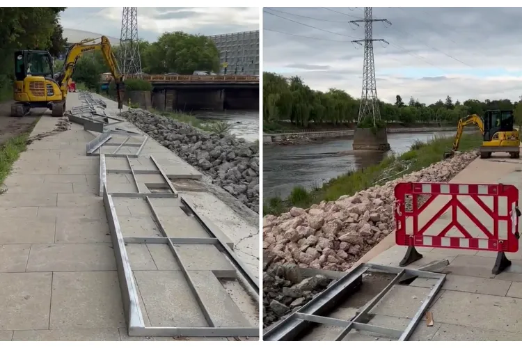 Pe malul Someșului se toarnă beton numai pentru a fi spart! Inginerii par a avea diploma la seral - VIDEO