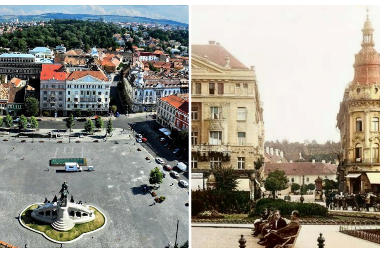 Cum arăta Piața Unirii din Cluj acum 100 de ani! Atunci nu era un loc al comerțului, plin cu terase și fără verdeață - FOTO