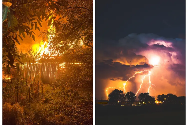 Cluj: Incendiu în Gârbăul Dejului, provocat de un fulger. O anexă gospodărească a luat foc, pompierii au luptat toată noaptea cu flăcările-VIDEO