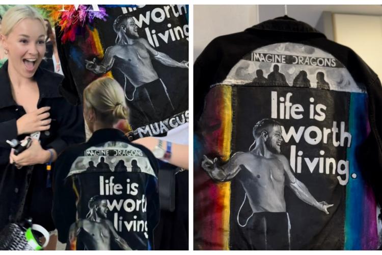 O artistă din Cluj a pictat manual o jachetă cu Imagine Dragons, pe care a donat-o la Untold - FOTO