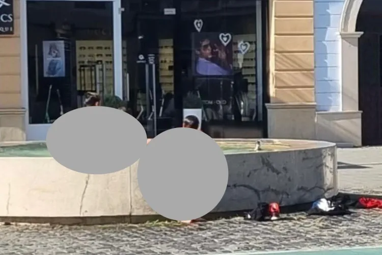 Fântâna arteziană de pe Eroilor, transformată în piscină publică de un grup de copii