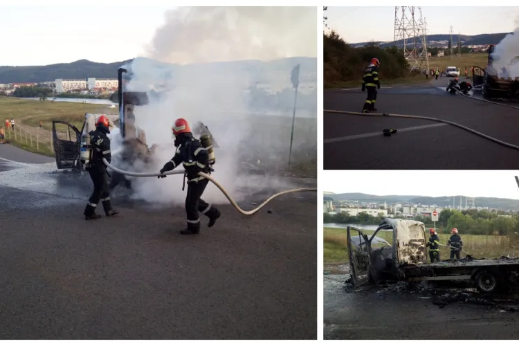 O camionetă a luat foc în Florești, la baraj - FOTO
