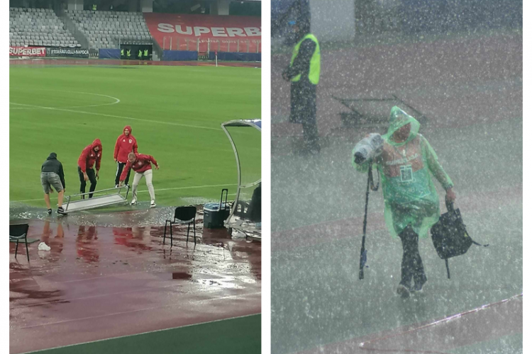Meciul „U” Cluj - Poli Iași oprit în minutul 54 din cauza furtunii! Plouă torențial la Cluj