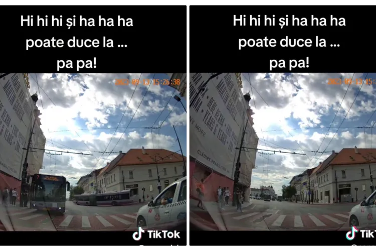 Două fete au fost la un pas să fie lovite de un troleibuz în centrul Clujului: ”Hi, hi, hi și ha, ha, ha, pot duce la ... pa, pa!” - VIDEO