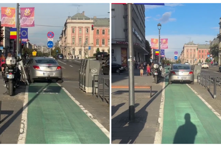 ”No, e fain la Cluj!” - Un șofer a fost filmat pe banda de bicicliști de pe Eroilor - VIDEO