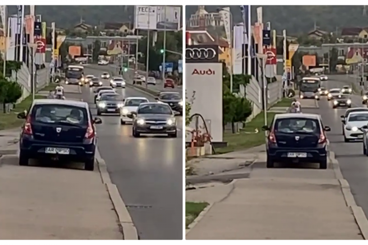 La Cluj, condusul regulamentar este pentru fraieri? Un șofer și-a făcut propria bandă, pe trotuar - VIDEO