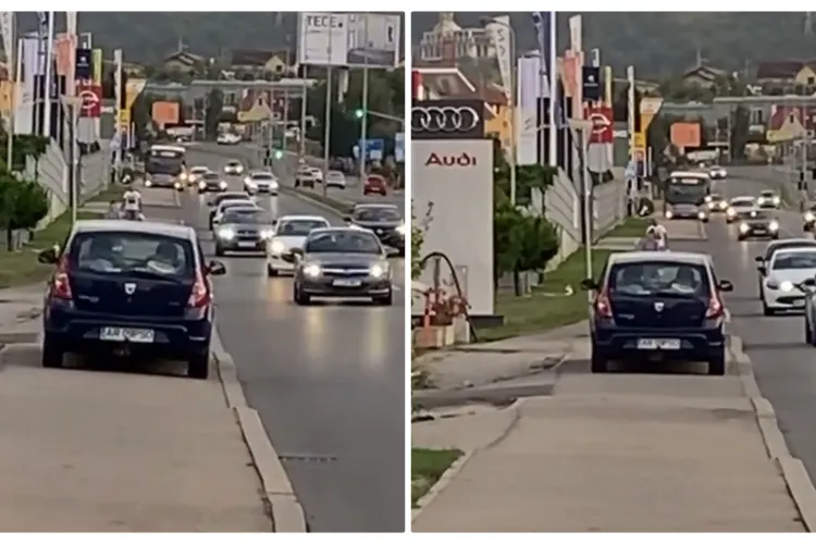 La Cluj, condusul regulamentar este pentru fraieri? Un șofer și-a făcut propria bandă, pe trotuar - VIDEO