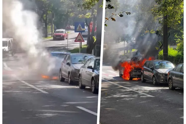 Două mașini au luat foc pe o stradă din Cluj-Napoca! Pompierii intervin de urgență - FOTO/VIDEO