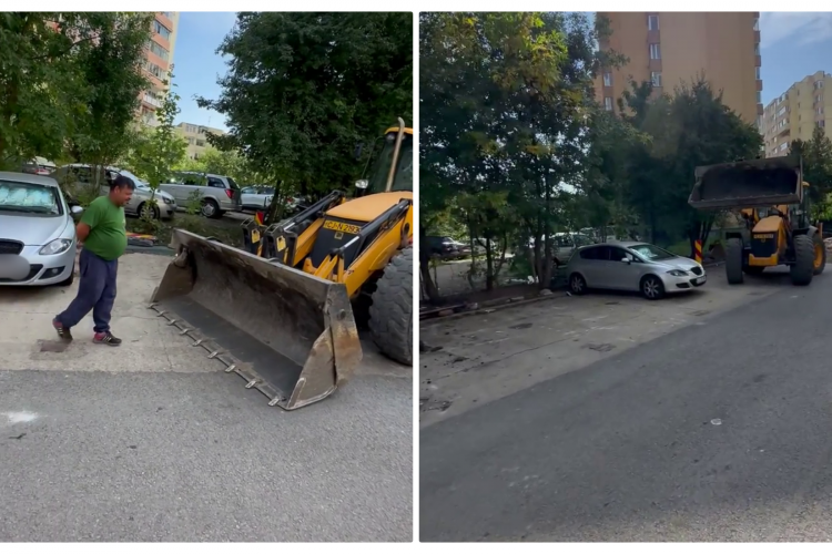 Cluj - Are dreptate? Un mănășturean refuză să elibereze parcarea și blochează asfaltarea, pentru că nu are unde muta mașina - VIDEO