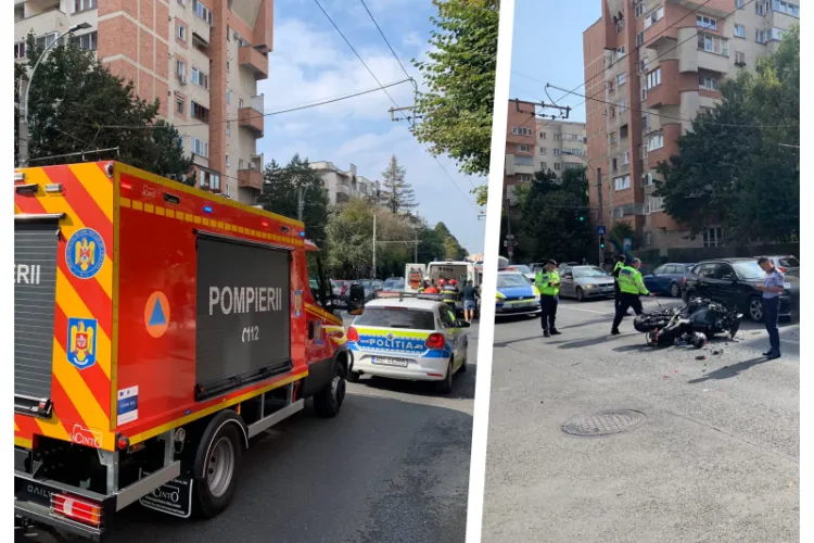 Cluj: Accident pe strada Nicolae Titulescu! O motocicletă a fost făcută praf în urma unei ciocniri cu un autoturism - FOTO