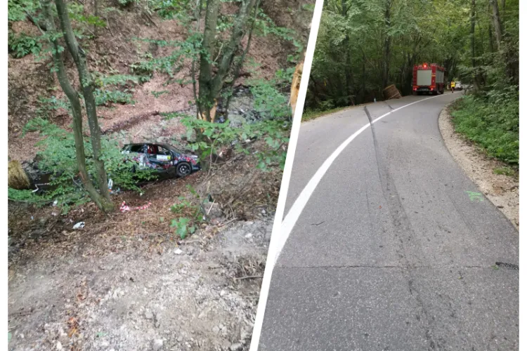 Accident grav la Raliul Clujului! Un pilot a „zburat” cu mașina într-o râpă adâncă de 5 metri - FOTO