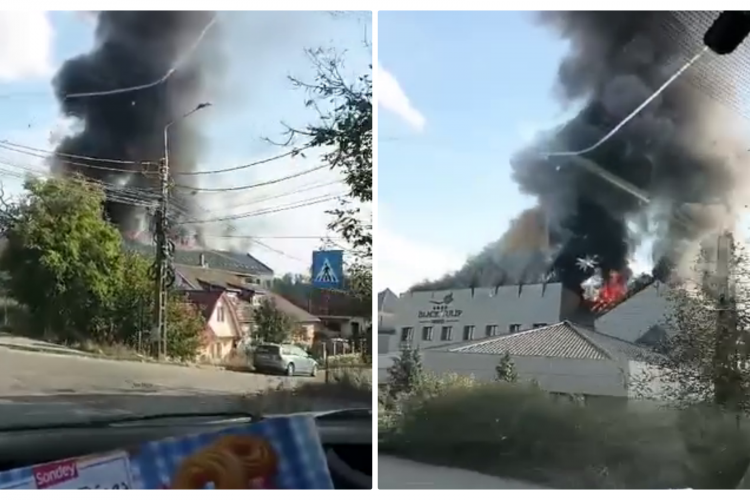 VIDEO - “Ferească Dumnezeu!” - Hotelul Black Tulip Dej a ars ca o torță. Imagini filmate de un martor ocular
