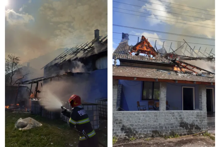 O casă a luat foc în Bologa, Cluj! Flăcările au cuprins și anexa acesteia unde funcționa un magazin - FOTO