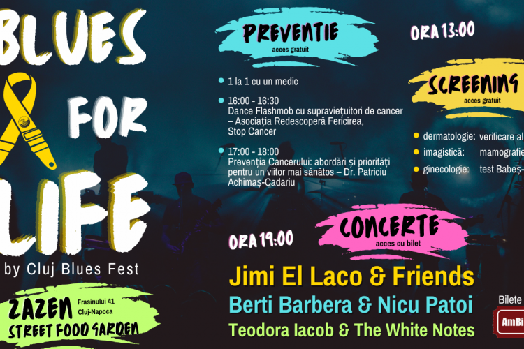 Screening gratuit și trei concerte atractive la ”Blues for Life by Cluj Blues Fest”, eveniment dedicat prevenției cancerului