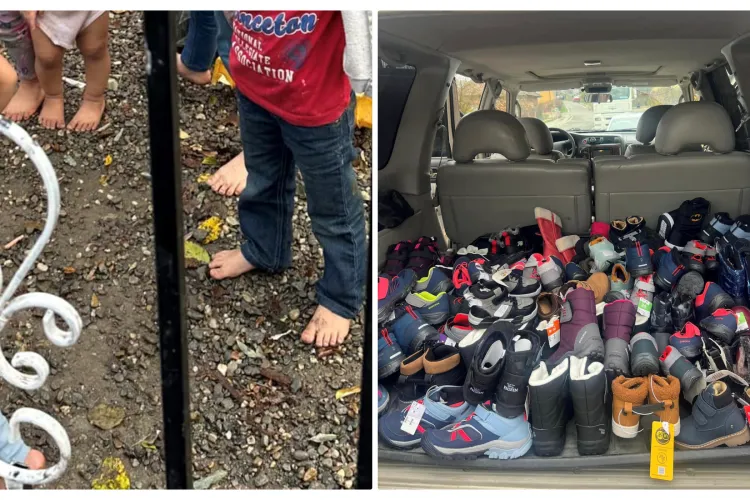 ”Dacă asta nu e o MINUNE, atunci...” - O clujeancă a reușit să încalțe 235 de copii care umblau desculți sau în șlapi  - FOTO