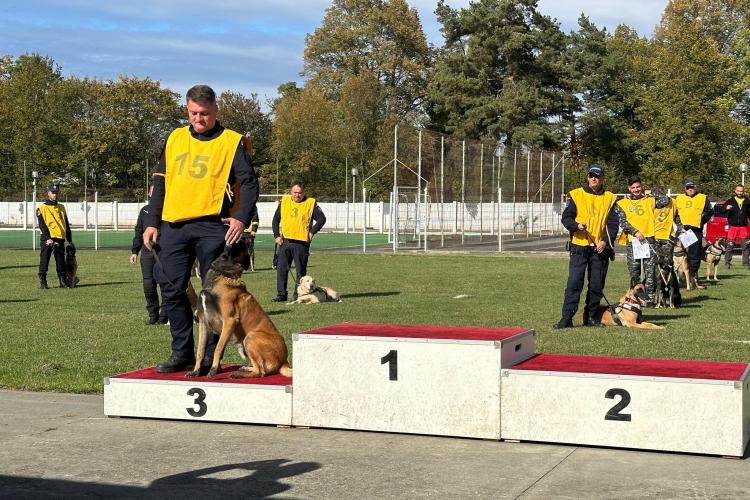 Miro, câinele Jandarmeriei Cluj, s-a întors acasă cu medalia de bronz de la Campionatul de Dresaj organizat de MAI. Patrupedul detectează explozivi