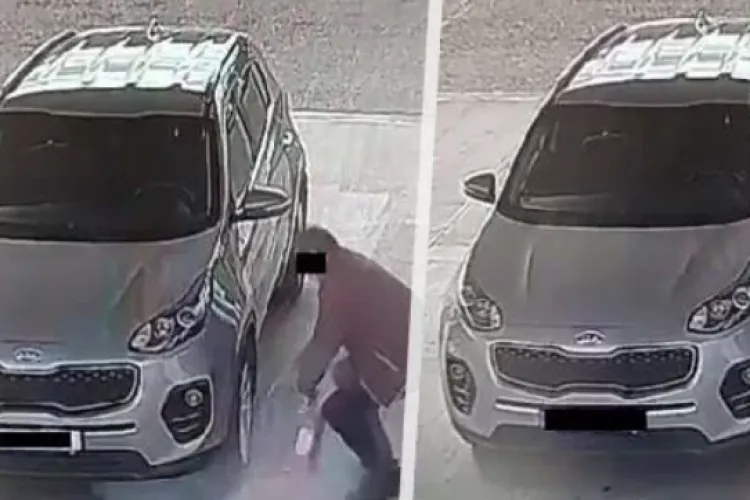 Imagini cu un șofer, virale pe internet! Bărbatul a intrat într-o benzinărie și a încercat să-și umfle anvelopa mașinii cu stingătorul de incendiu