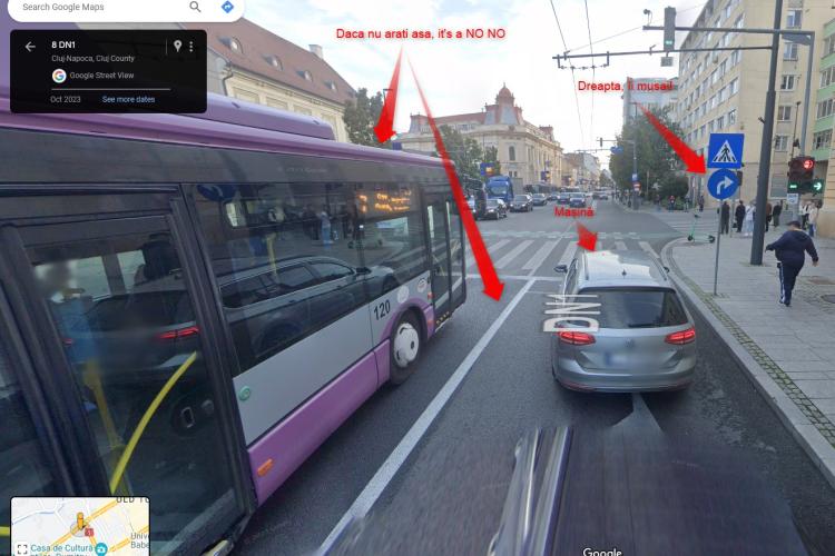 Cluj - Un șofer îi trage de urechi pe cei care nu se încadrează bine în intersecția Calea Motilor cu Petru Maior - FOTO