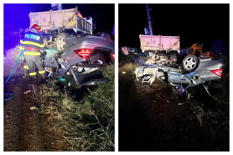 FOTO. Mașină făcută praf în urma unui accident teribil, la ieșire din Huedin