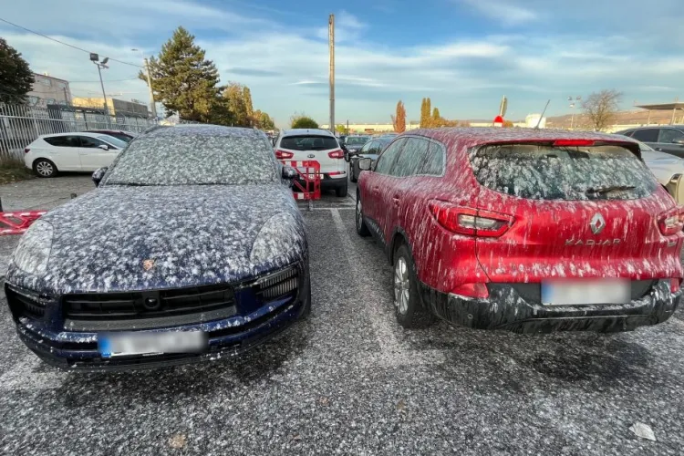 Mașini acoperite cu găinaț în parcarea Aeroportului Cluj - VIDEO