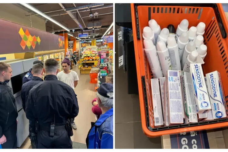 Un jandarm clujean a prins în flagrant un hoț care lucra la Glovo! Avea geanta de livrări plină cu ”ciordeli” din magazine - FOTO