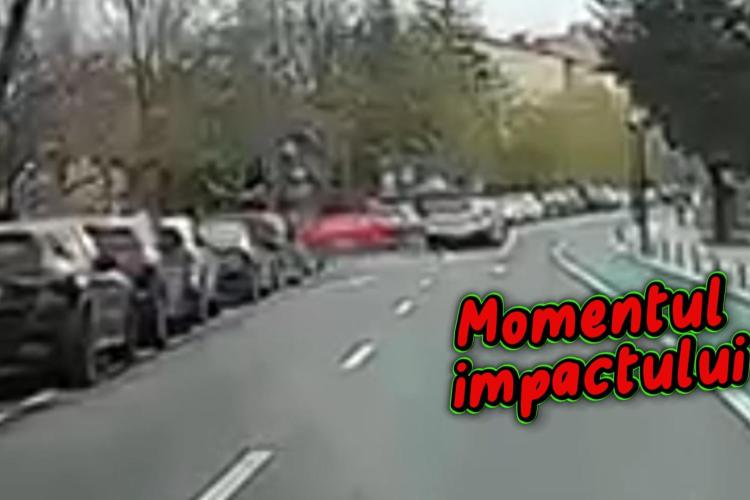 Momentul impactului! Bolid de viteză, avariat într-un accident în centrul Clujului - VIDEO și FOTO