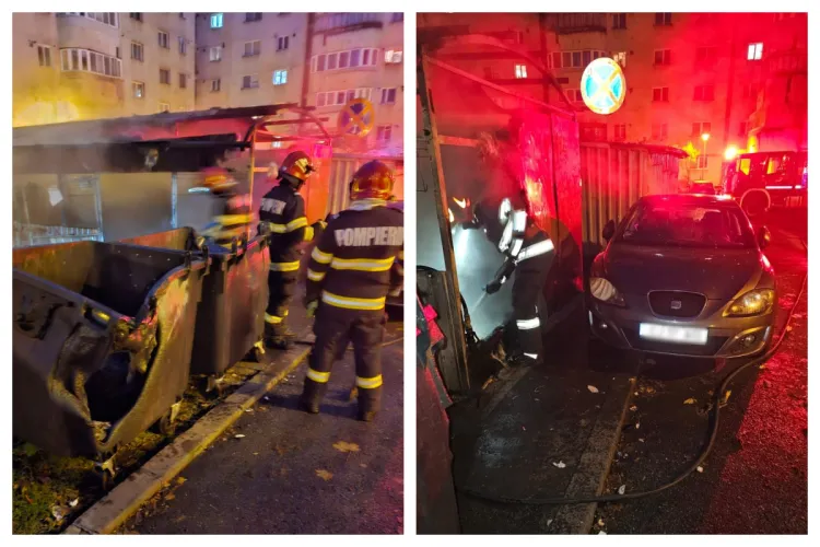 Incendiu pe o stradă din Cluj-Napoca! Flăcările au cuprins mai multe pubele de gunoi, totul ar fi pornit de la o țigară aruncată - FOTO