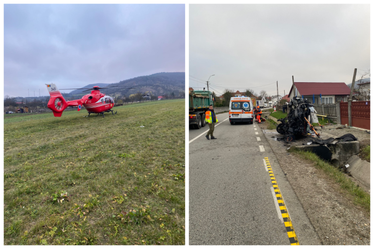Accident grav cu o victimă încarcerată în Câțcău, Cluj! Un elicopter SMURD s-a deplasat la locul incidentului - VIDEO