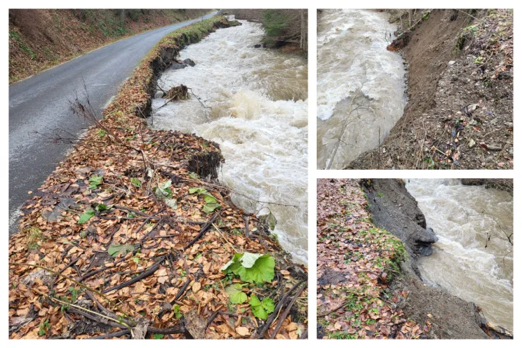 Aproape 100 de turiști, evacuați din zona cascadei „Vălul Miresei”! Structura unui drum forestier, afectată de precipitațiile abundente - FOTO