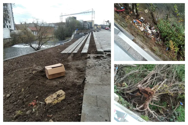 Clujenii, nemulțumiți de calitatea lucrărilor la malul Someșului de pe strada Dragalina: „Trotuarul, mai lat decât trebuie, mizerie cruntă pe mal”