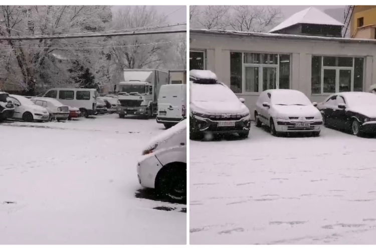 Fenomen straniu! Într-o parte a Clujului e iarnă adevărată! Ninge ca în povești - VIDEO
