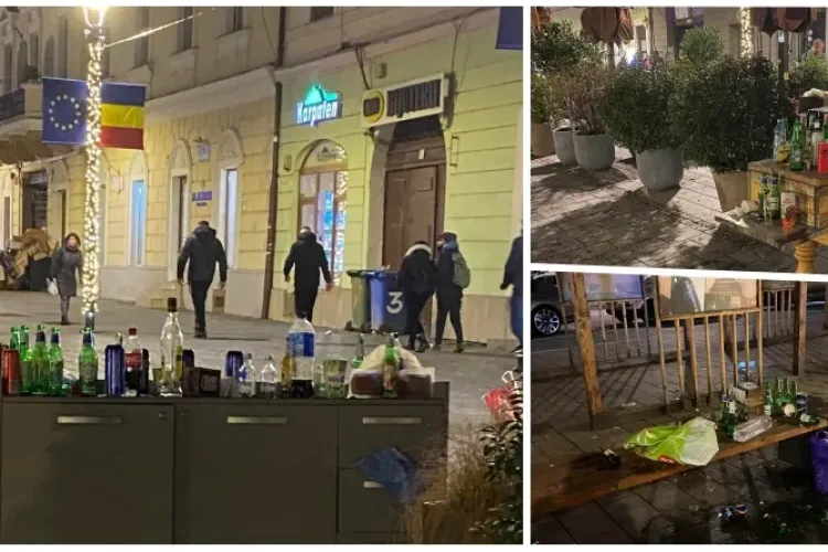 Dezastru în centrul Clujului, după adunarea suporterilor U Cluj. Străzile au fost împânzite de gunoaie - FOTO 