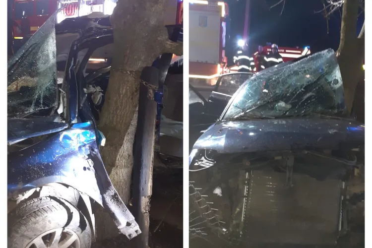 Accident provocat la Cluj de trei tineri teribiliști! Pompierii i-au salvat și dus la spital - FOTO