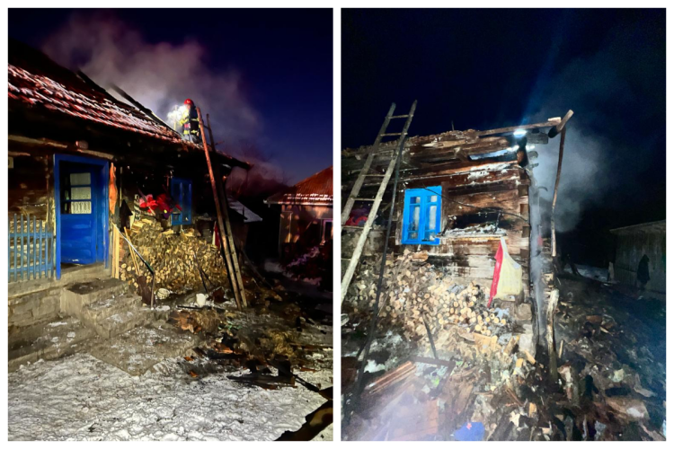 Incendiu în comuna Negreni, Cluj! O persoană a suferit un atac de panică după ce flăcările au cuprins casa în care locuia