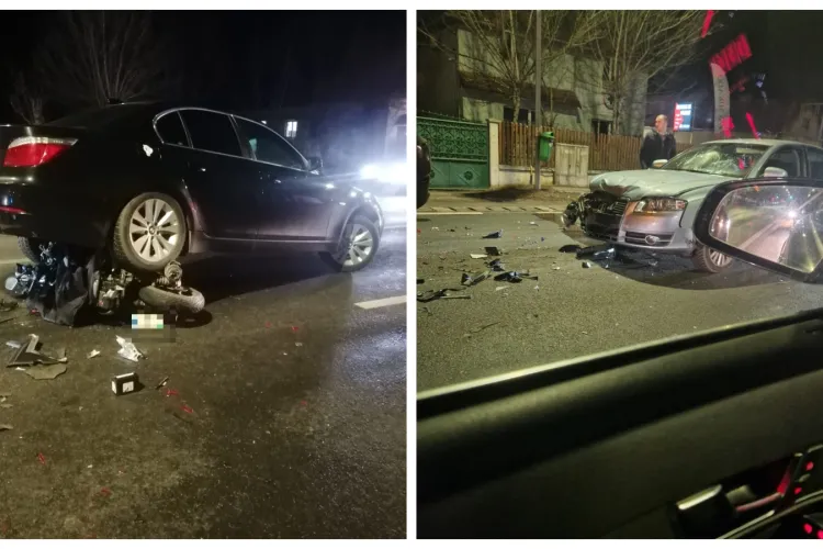 Accident în Florești, în zona viitorului Spital de urgență. S-a urcat cu mașina pe o motocicletă - FOTO
