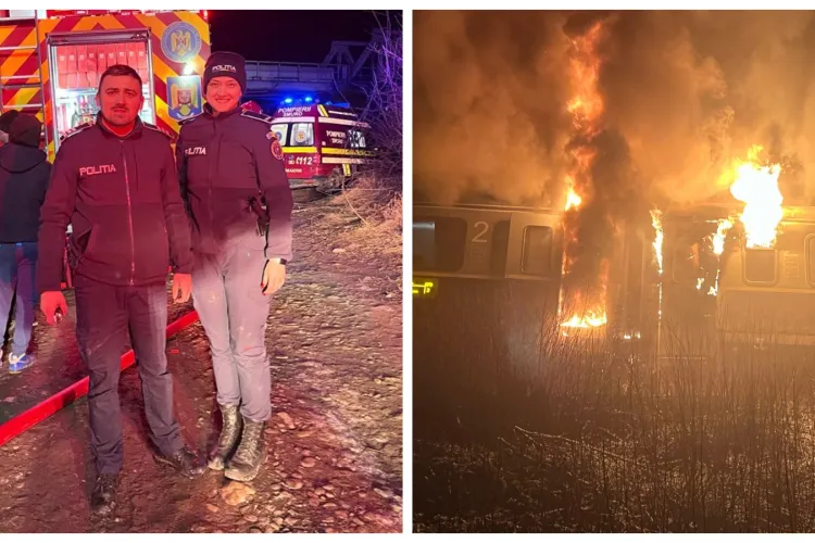 A luat foc trenul Galați - Cluj. Doi polițiști au fost eroii serii și au salvat 33 de oameni - FOTO