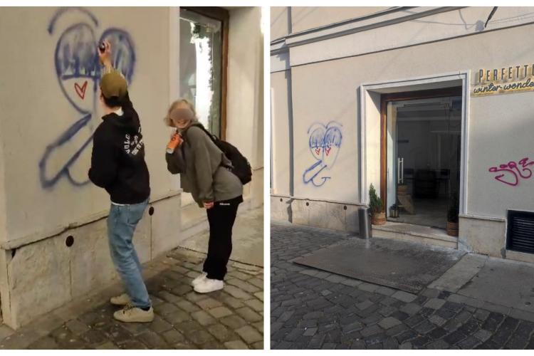 Cluj: Ce pedeapsă merită? Au desenat cu graffiti o clădire istorică și s-au filmat fericiți - VIDEO