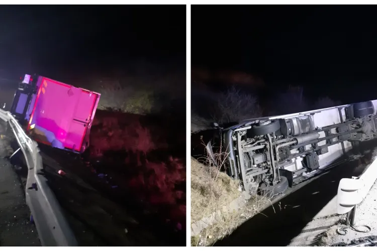 Camion răsturnat la Izvorul Crișului. Traficul este afectat - FOTO