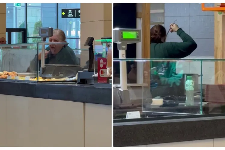  Cluj - Angajata unui restaurant din foodcourt, filmată când mânca cu mâinile din mâncarea servită clienților - VIDEO