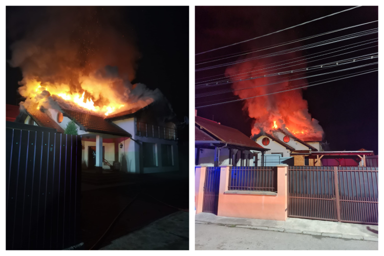 Incendiu puternic la o casă din Apahida! Pompierii s-au luptat ore în șir cu flăcările - FOTO
