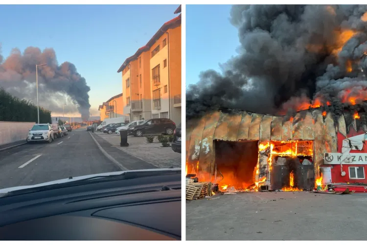 Incendiu puternic pe Calea Baciului, Cluj-Napoca! Arde depozitul Kazan. Oamenii s-au alertat - VIDEO / FOTO