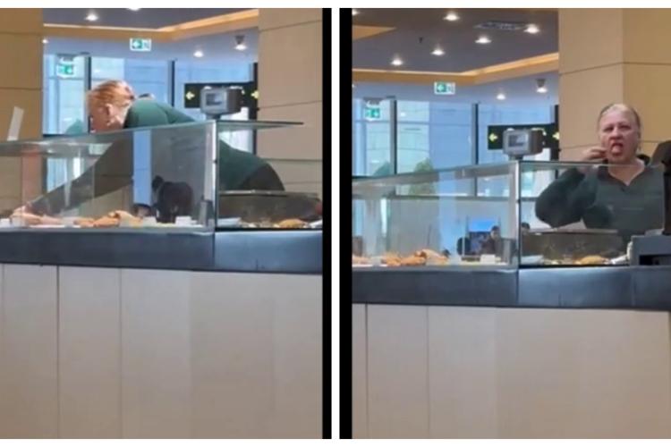 Cluj - O nouă filmare grețoasă de la restaurantul din mall închis pentru că o angajată mâncare cu mâna din mâncarea expusă - VIDEO