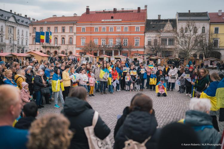Doi ani de război în Ucraina! Refugiații s-au adunat în Piața Unirii din Cluj-Napoca au condamnat conflictul - FOTO
